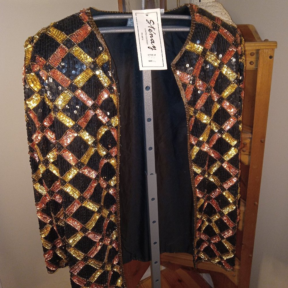 VTG STENAY Beaded Sequined Jacket by A PATRA Company Size M 100% Silk Made India